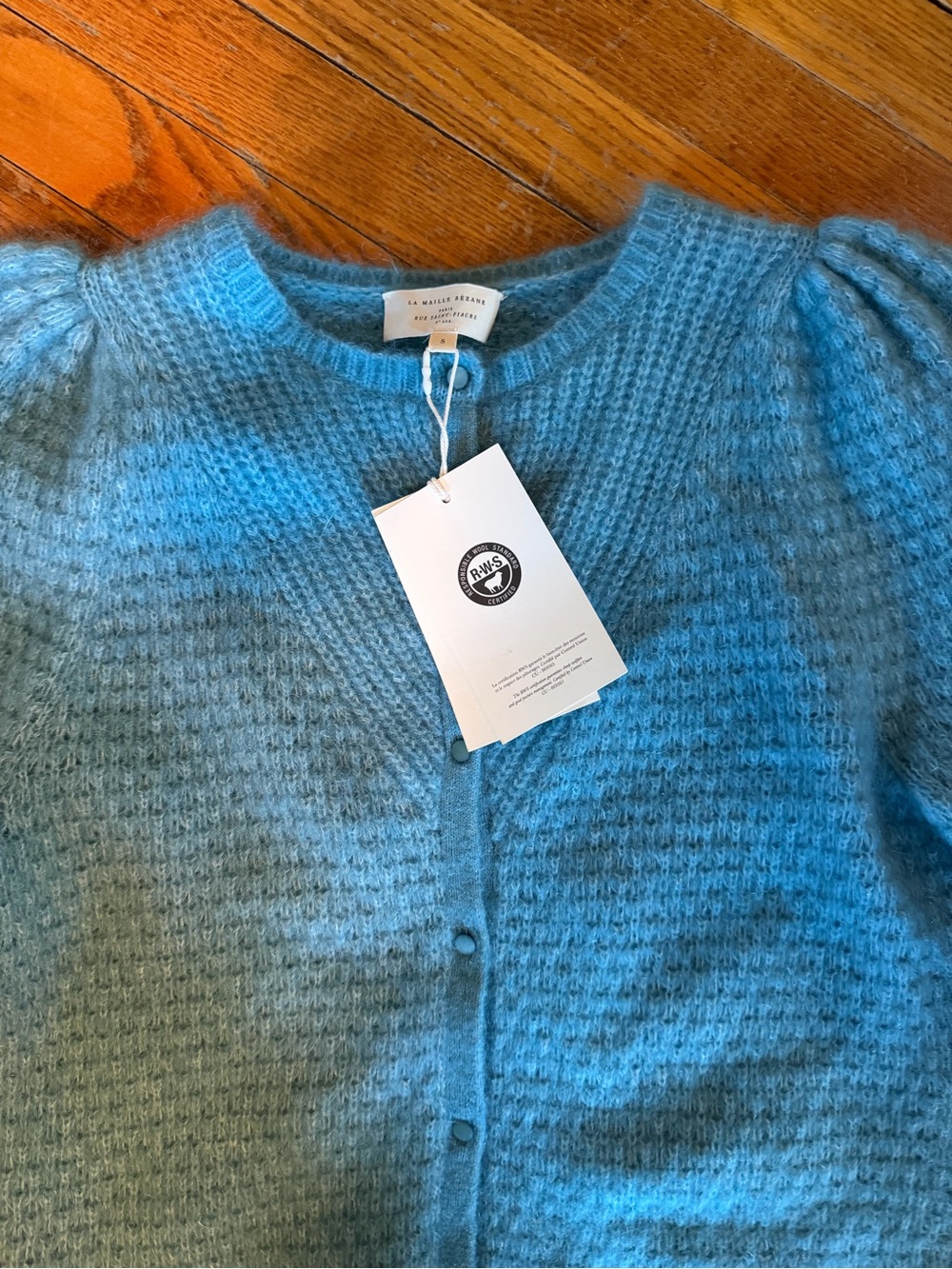 **RARE**Sezane Sky Blue Puff-Sleeve Button Cardigan